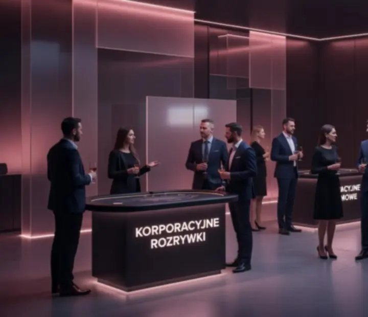 Elegancki setup eventu firmowego z nastrojowym oświetleniem