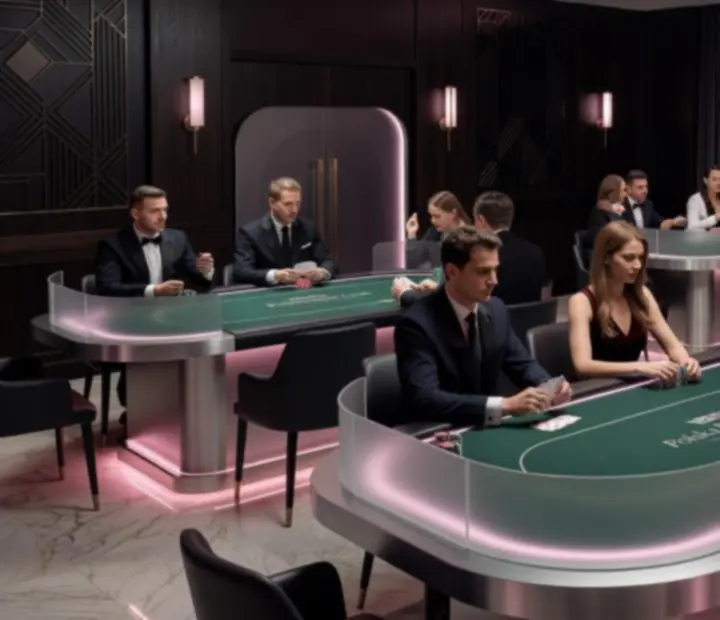 Fioletowo-różowa aranżacja wieczoru pokerowego z neonowym światłem